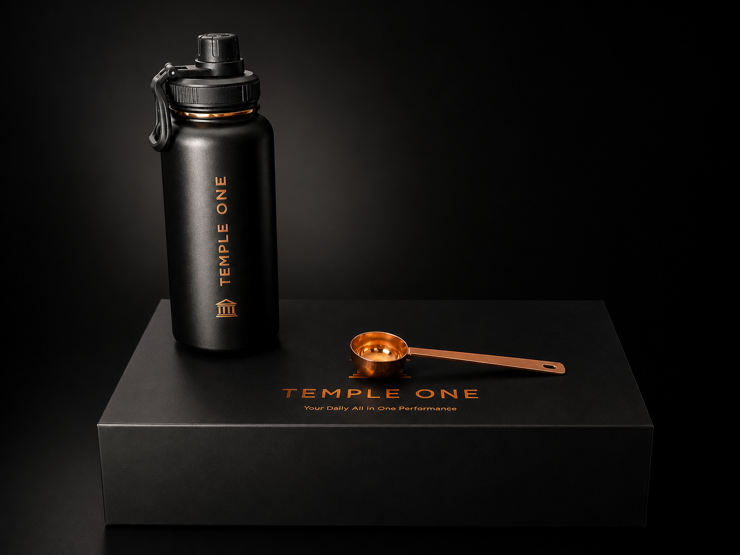 Temple One Starter-Set: Premium-Box, Thermoflasche, Kupfer-Dosierlöffel